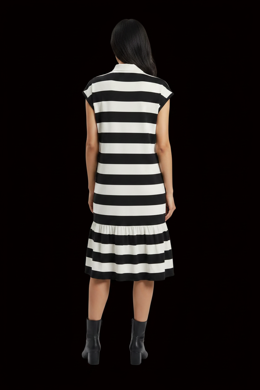 Ralph Lauren — Mulberry Silk Striped Dress in Black & Cream