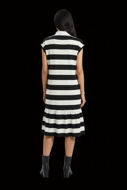 Ralph Lauren — Mulberry Silk Striped Dress in Black & Cream