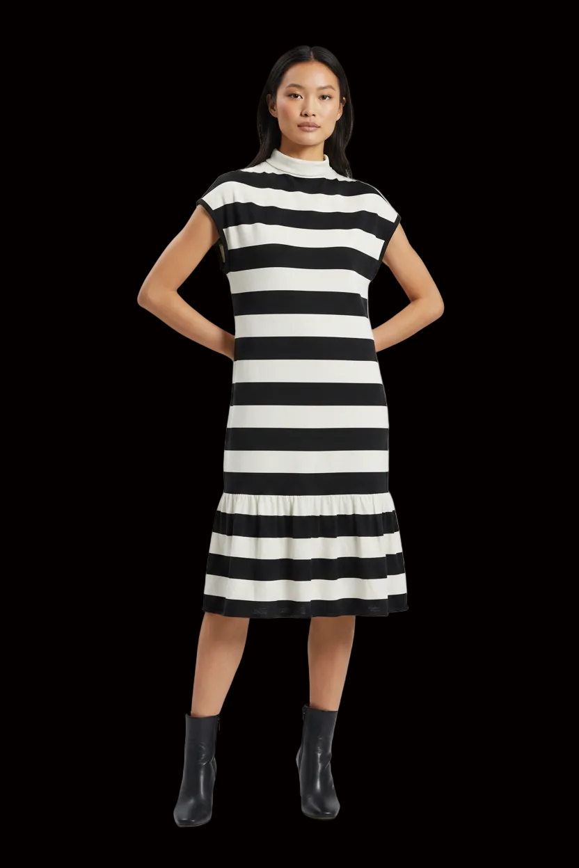 Ralph Lauren mulberry silk striped dress in black & cream — rent from Laura Messerschmitt, Berlin stylist