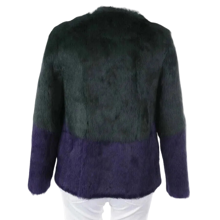 Steffen Schraut — Colour-Block Rabbit Fur Jacket with Crystal Collar in Green & Purple (NWT)