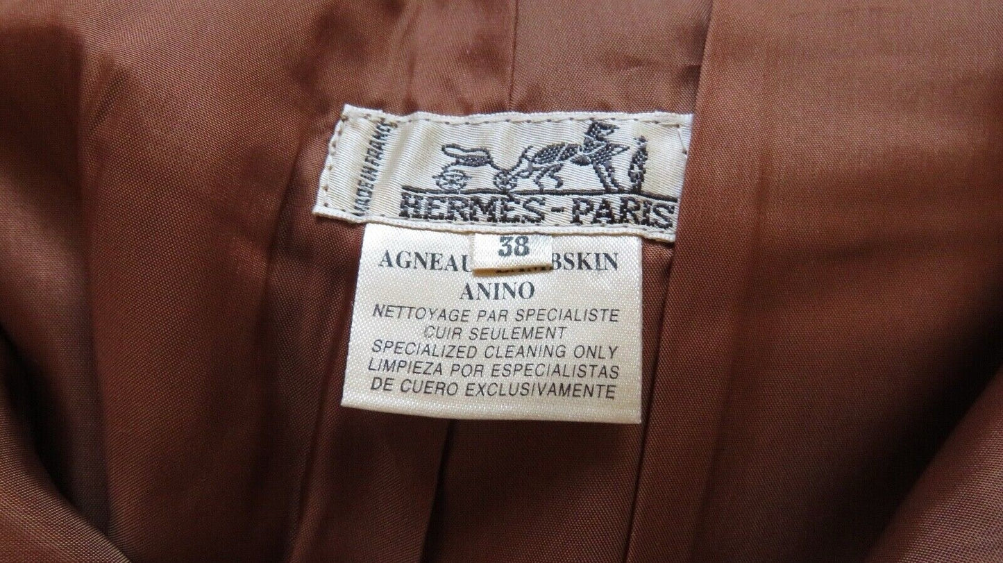 Hermès Paris label showing Agneau Lambskin, size 38, Made in France