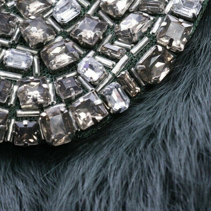 Steffen Schraut — Colour-Block Rabbit Fur Jacket with Crystal Collar in Green & Purple (NWT)