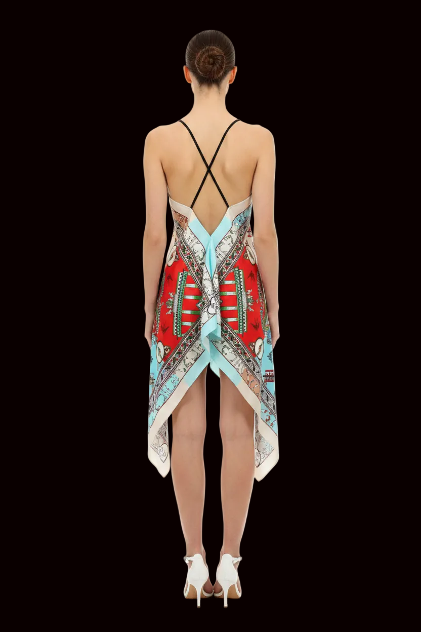 Lala Berlin — Silk Scarf-Print Handkerchief Hem Slip Dress (NWOT)