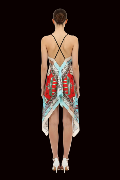 Lala Berlin — Silk Scarf-Print Handkerchief Hem Slip Dress (NWOT)