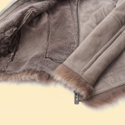 Maze — Mongolian Shearling Biker Jacket in Grey