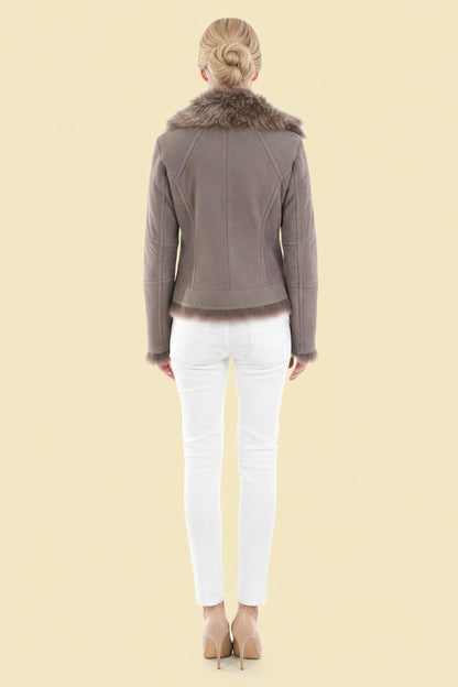 Maze — Mongolian Shearling Biker Jacket in Grey