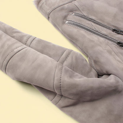 Maze — Mongolian Shearling Biker Jacket in Grey