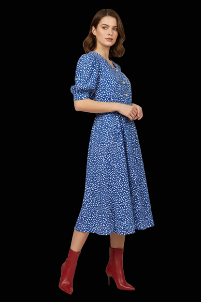 Charles Guitard vintage cotton dress in blue floral — rent from Laura Messerschmitt, Berlin stylist