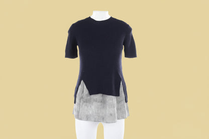 Joseph — Merino-Silk Ribbed Pullover with Contrast Silk Hem in Navy (NWOT)