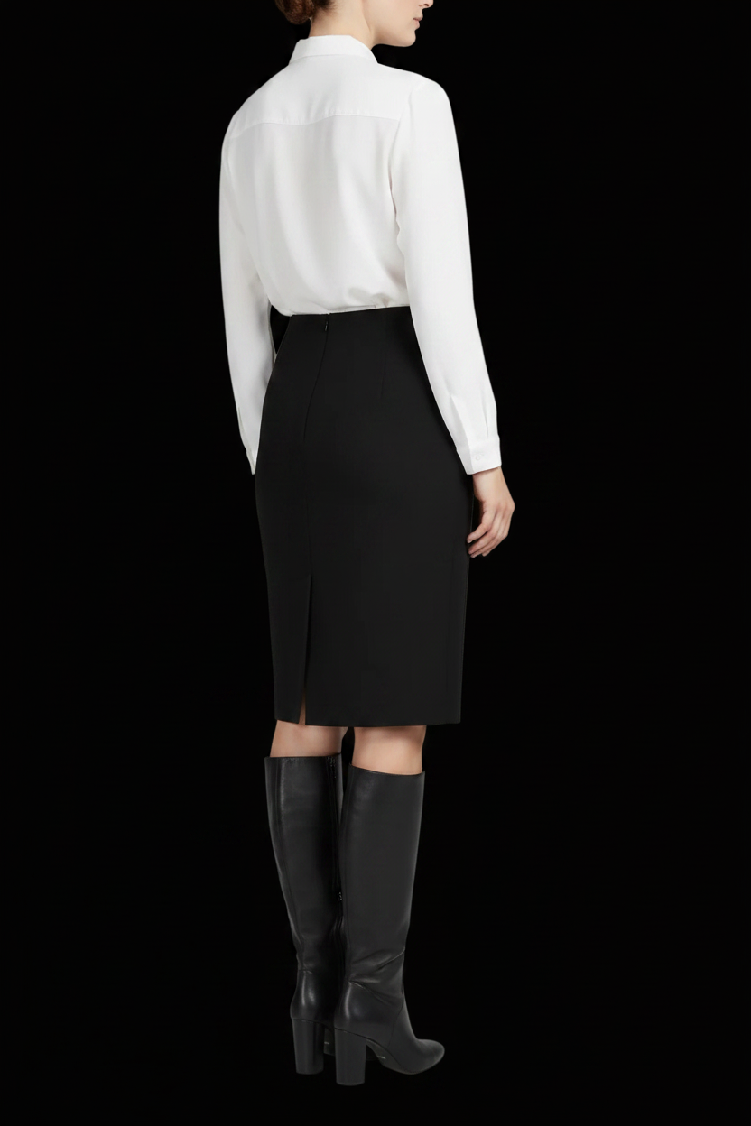 Christian Dior — Wool Crepe Pencil Skirt in Black (Made in France)