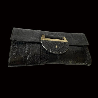 R+Y Augousti — Exotic Leather Clutch in Shagreen & Gold — front view