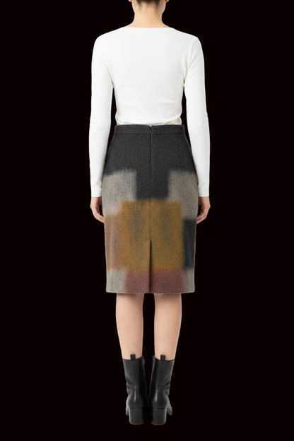 Christian Dior — Wool Pencil Skirt in Abstract Colour-Block (New)