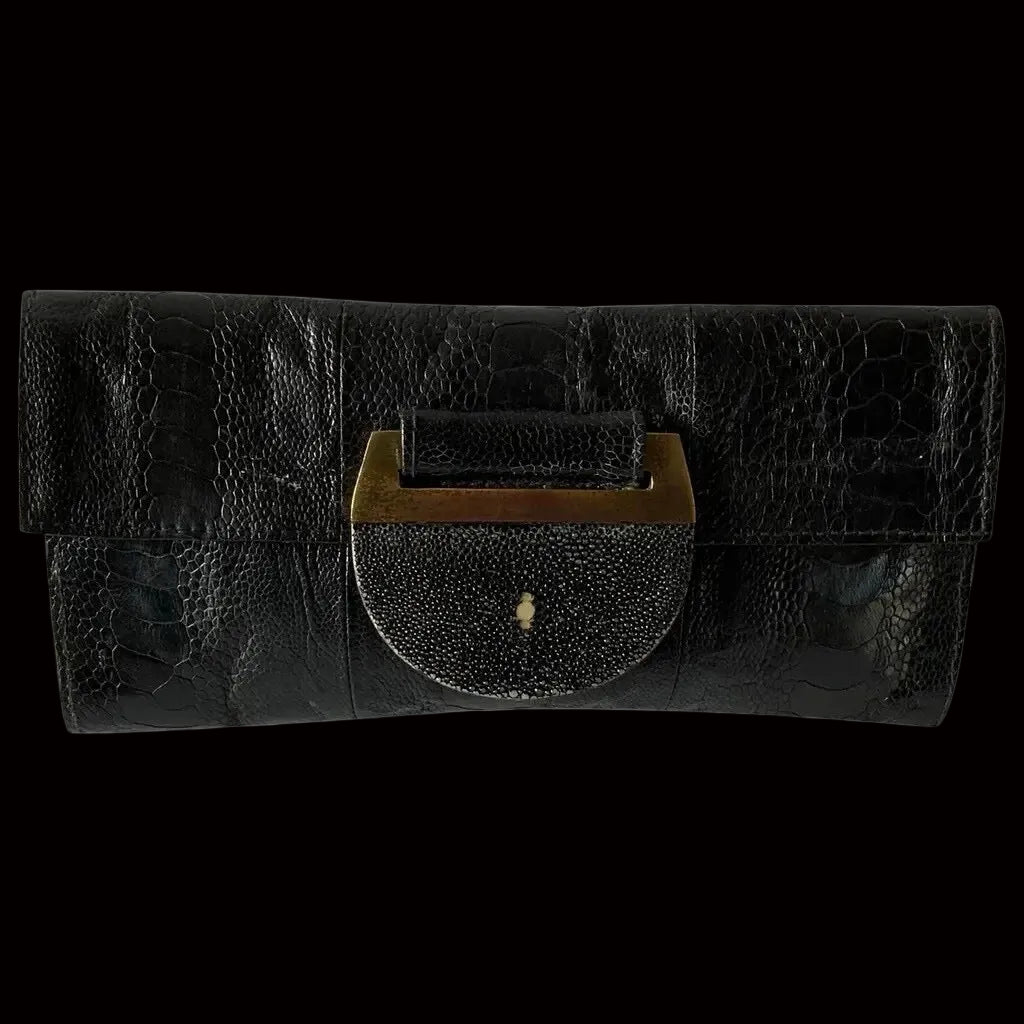 R+Y Augousti — Exotic Leather Clutch in Shagreen & Gold — label