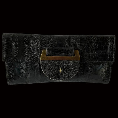 R+Y Augousti — Exotic Leather Clutch in Shagreen & Gold — label