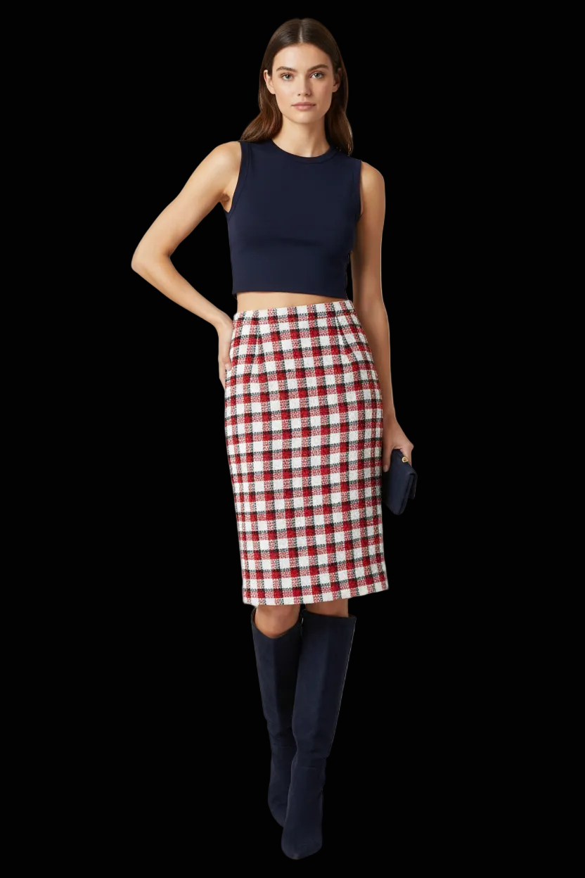 N°21 cotton pencil skirt in red, white & black windowpane check (nwot) — rent from Laura Messerschmitt, Berlin stylist