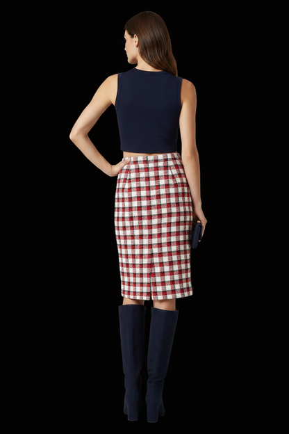 N°21 — Cotton Pencil Skirt in Red, White & Black Windowpane Check (NWOT)
