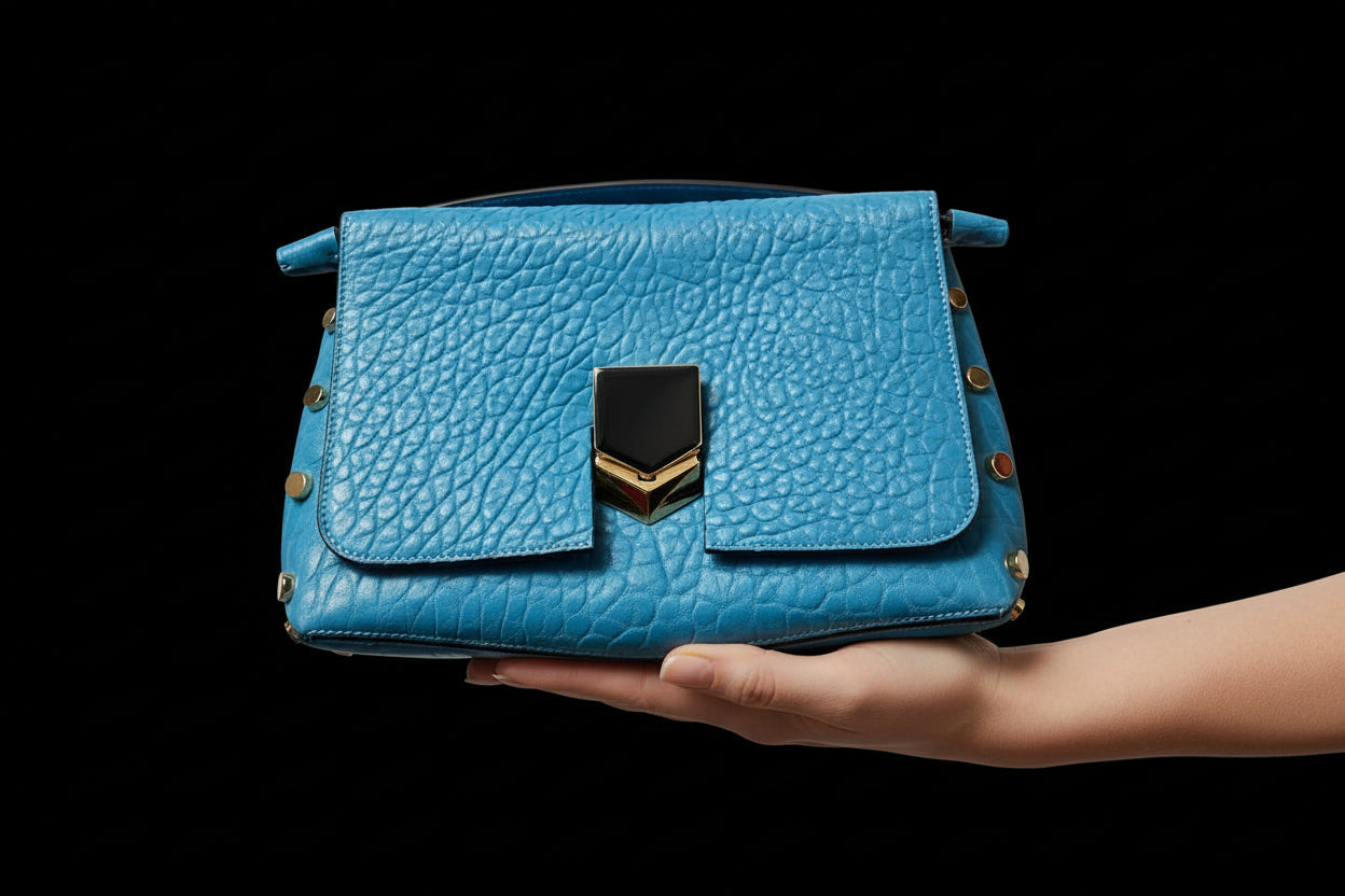 Jimmy Choo — Lockett Bag in Blue Leather — front view | Rent designer fashion at Laura Messerschmitt Berlin