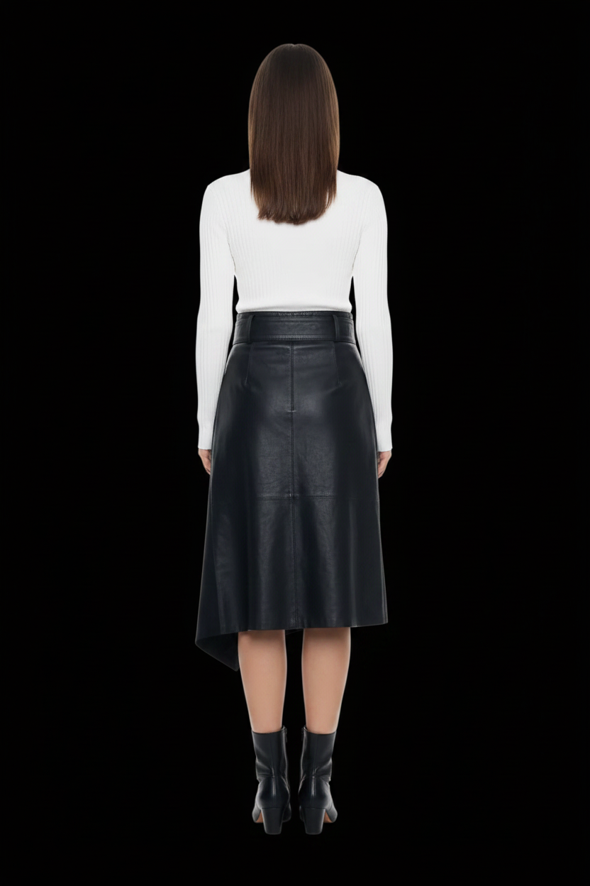 3.1 Phillip Lim — Asymmetric Lambskin Leather & Wool Wrap Skirt in Black