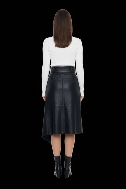 3.1 Phillip Lim — Asymmetric Lambskin Leather & Wool Wrap Skirt in Black
