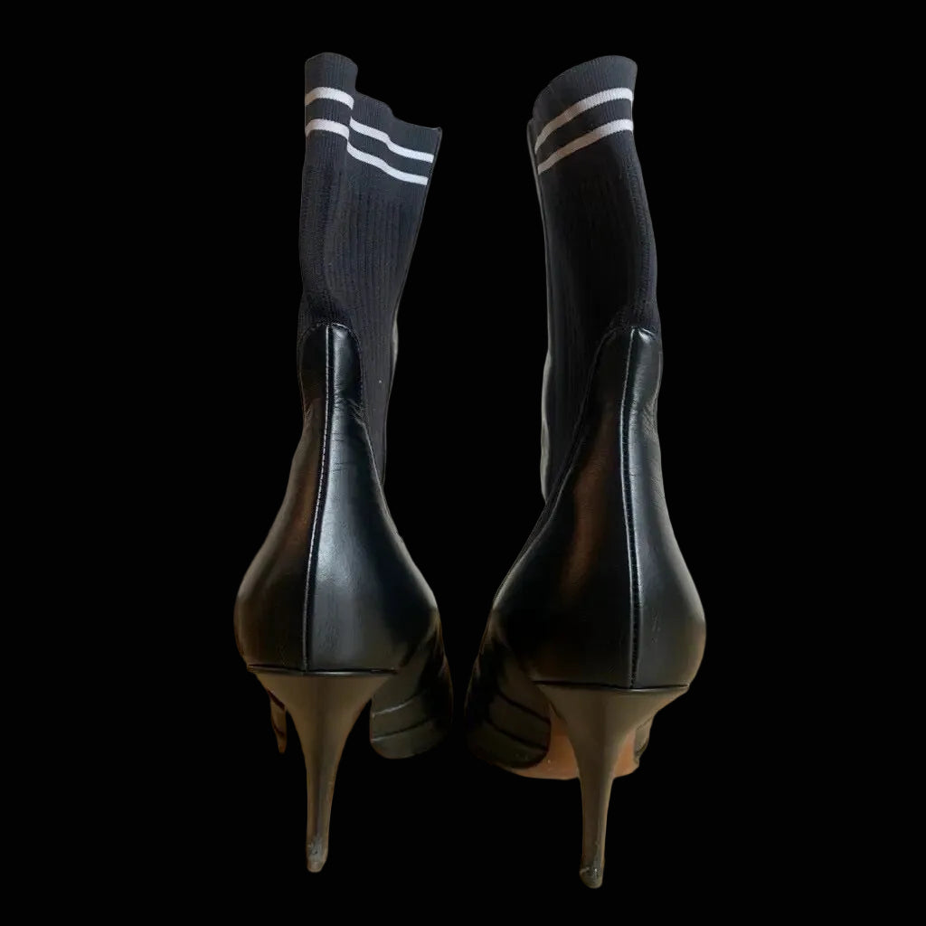 Fendi Colibri pointed toe sock boots with striped knit cuff — view 3
