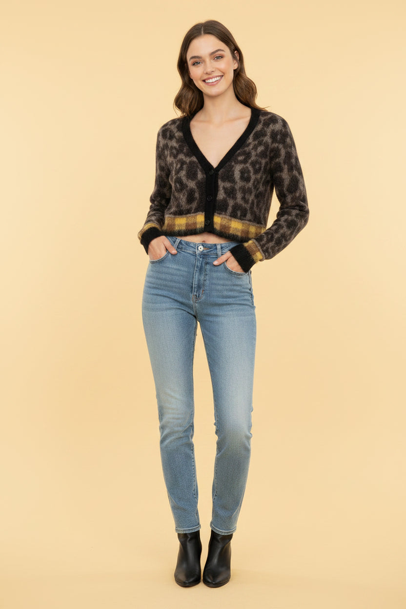 N°21 Cropped Leopard Print Mohair-Wool Cardigan – Size S / IT 40