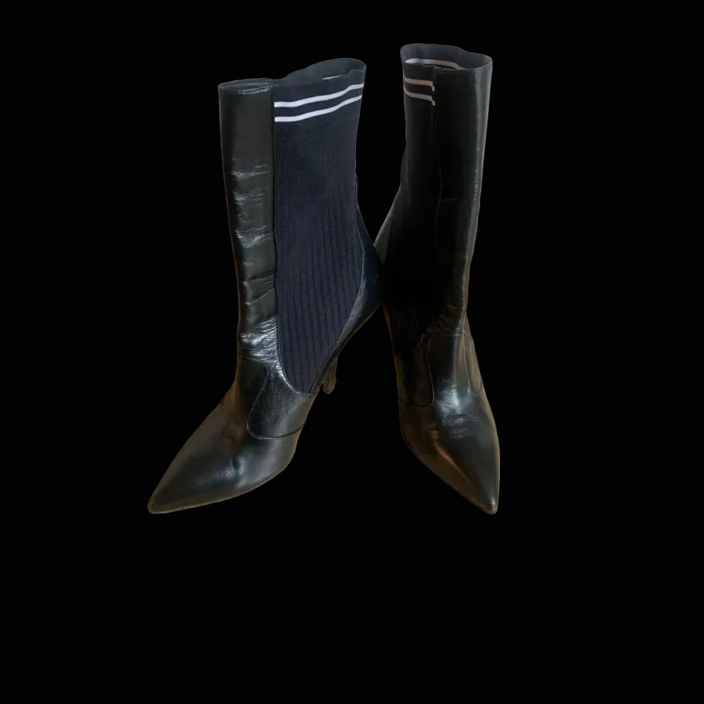 Fendi Colibri pointed toe sock boots with striped knit cuff — view 1