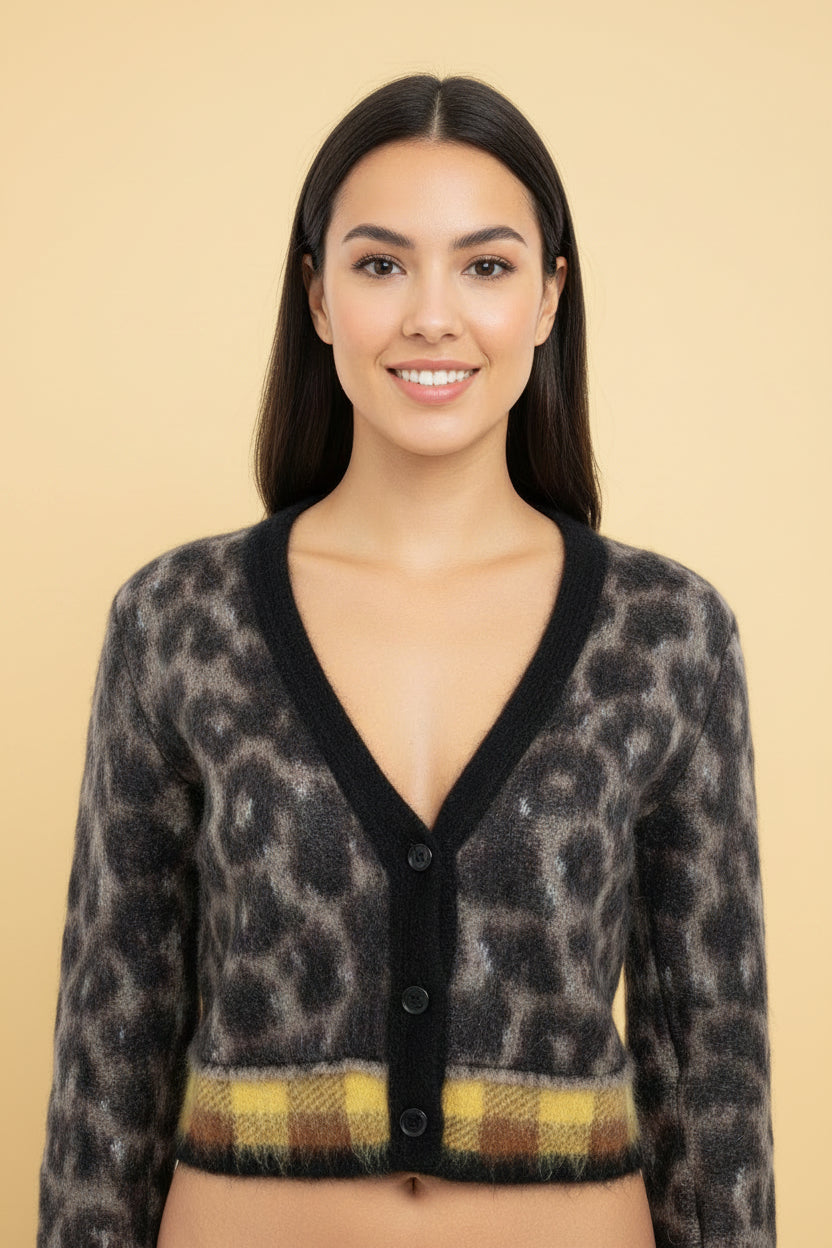N°21 Cropped Leopard Print Mohair-Wool Cardigan – Size S / IT 40