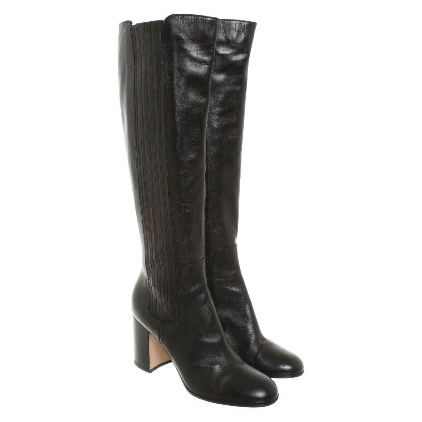 Gianvito Rossi knee high leather block heel boots in black — view 2