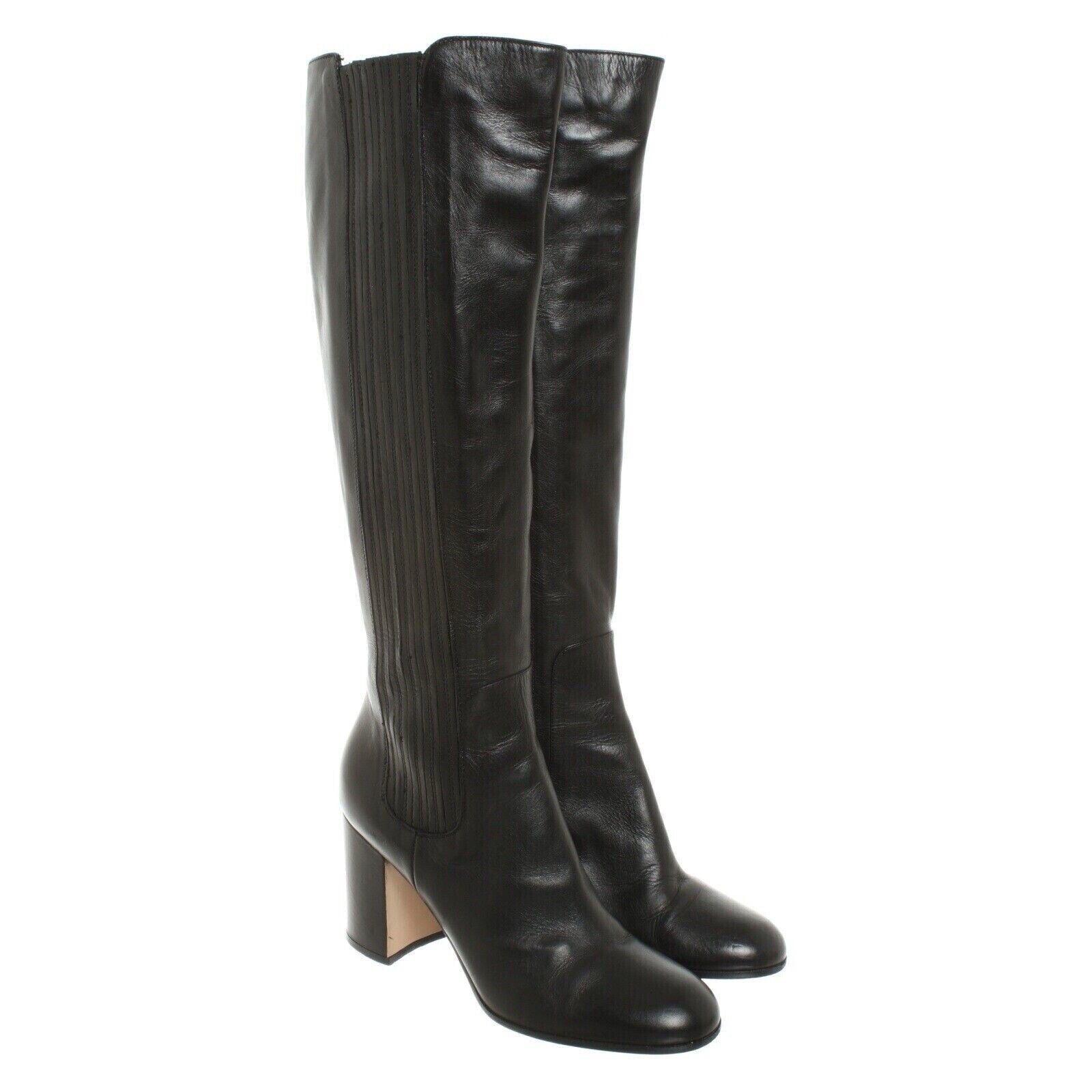 Gianvito Rossi knee high leather block heel boots in black — view 2