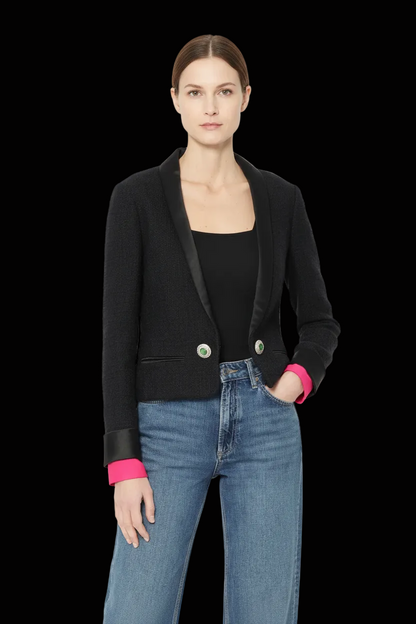 Chanel paris-bombay métiers d'art tuxedo blazer with gripoix buttons — rent from Laura Messerschmitt, Berlin stylist