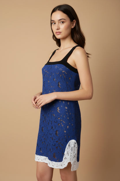 N21 corded lace sheath dress in cobalt with ivory hem — view 1