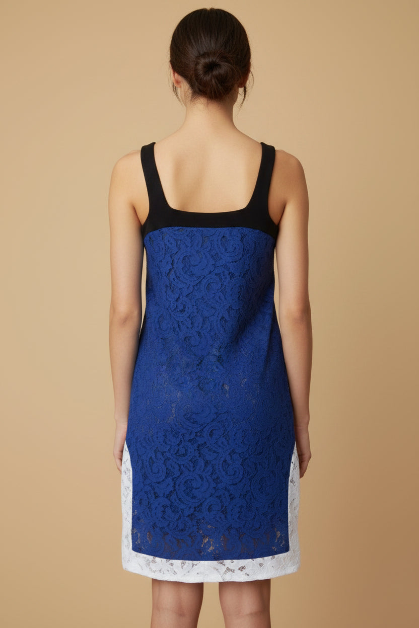 N21 corded lace sheath dress in cobalt with ivory hem — view 2
