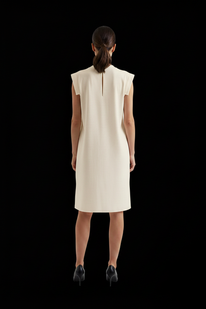 AllSaints — Silk Cap-Sleeve Shift Dress with High-Low Hem in Dove Grey