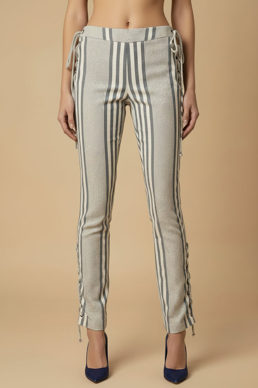 Marni — Striped Flared Trousers in Blue & Ivory