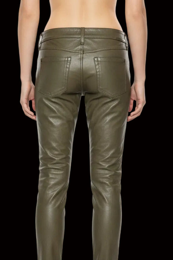 Diesel Black Gold — Khaki Lace-Up Leather Trousers — back view | Rent designer fashion at Laura Messerschmitt Berlin