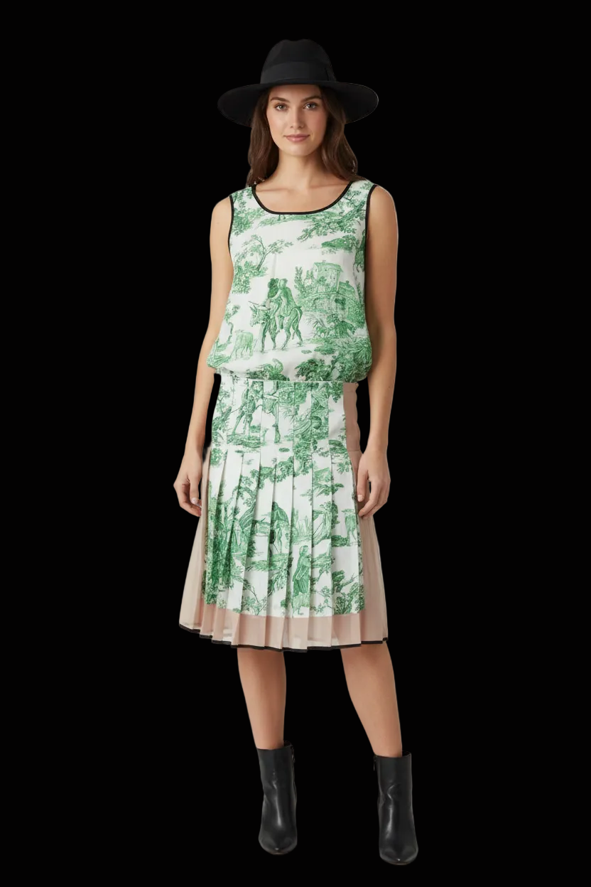 N°21 toile de jouy silk drop-waist dress in green & white (new) — rent from Laura Messerschmitt, Berlin stylist