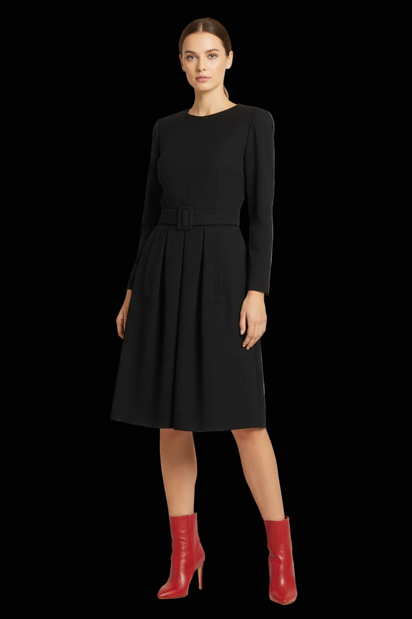 Hermès vintage 1990s wool jersey belted dress in black — rent from Laura Messerschmitt, Berlin stylist