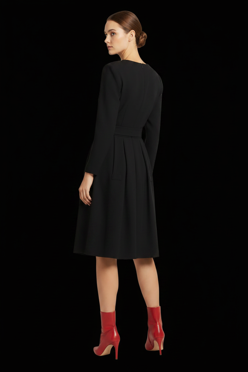 Hermès — Vintage 1990s Wool Jersey Belted Dress in Black