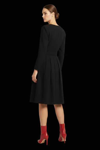 Hermès — Vintage 1990s Wool Jersey Belted Dress in Black
