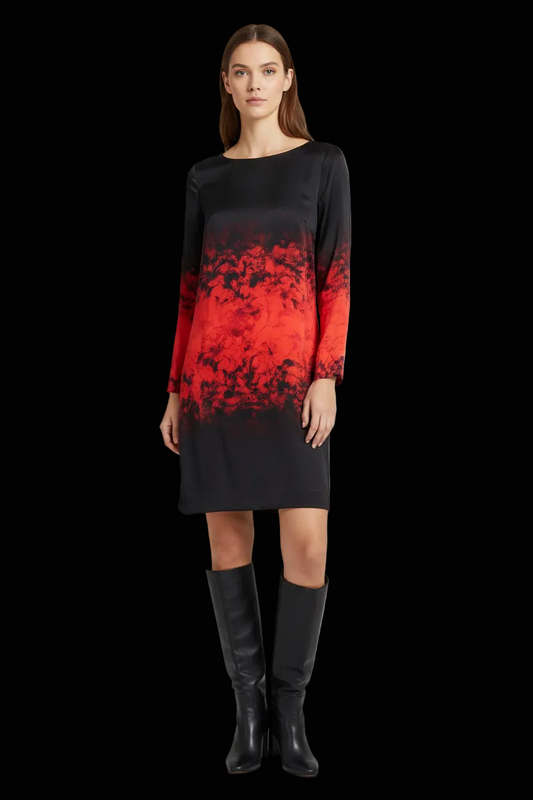 Hugo Boss silk shift dress in black & red print — rent from Laura Messerschmitt, Berlin stylist