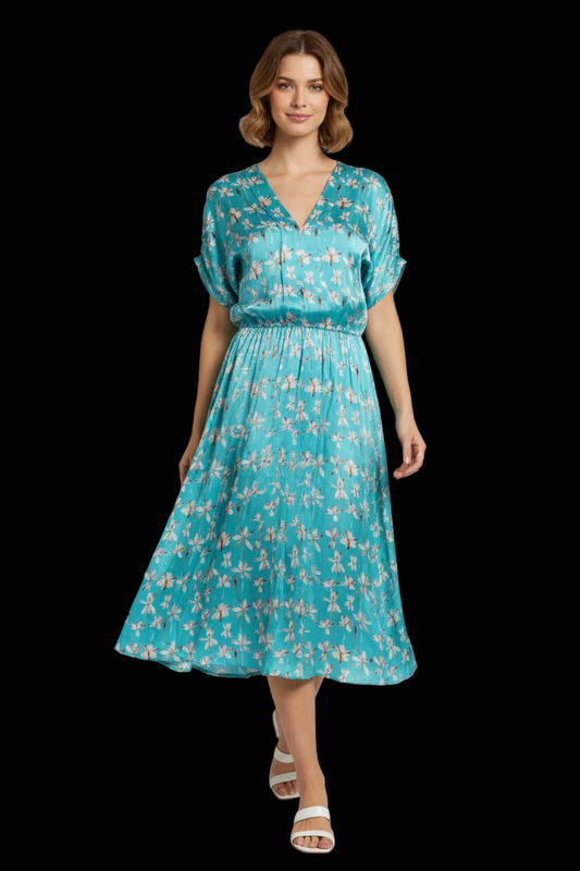 Iceberg ice iceberg silk midi dress in turquoise floral — rent from Laura Messerschmitt, Berlin stylist