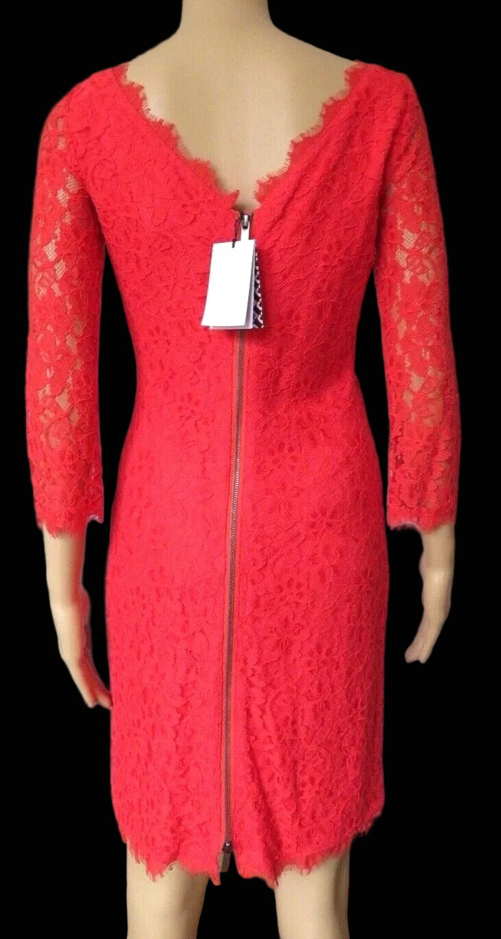 Diane von Furstenberg red corded lace sheath dress new with tags — view 2