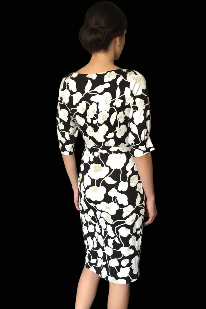 Diane von Furstenberg silk jersey wrap dress in black with white floral print new with tags — view 3