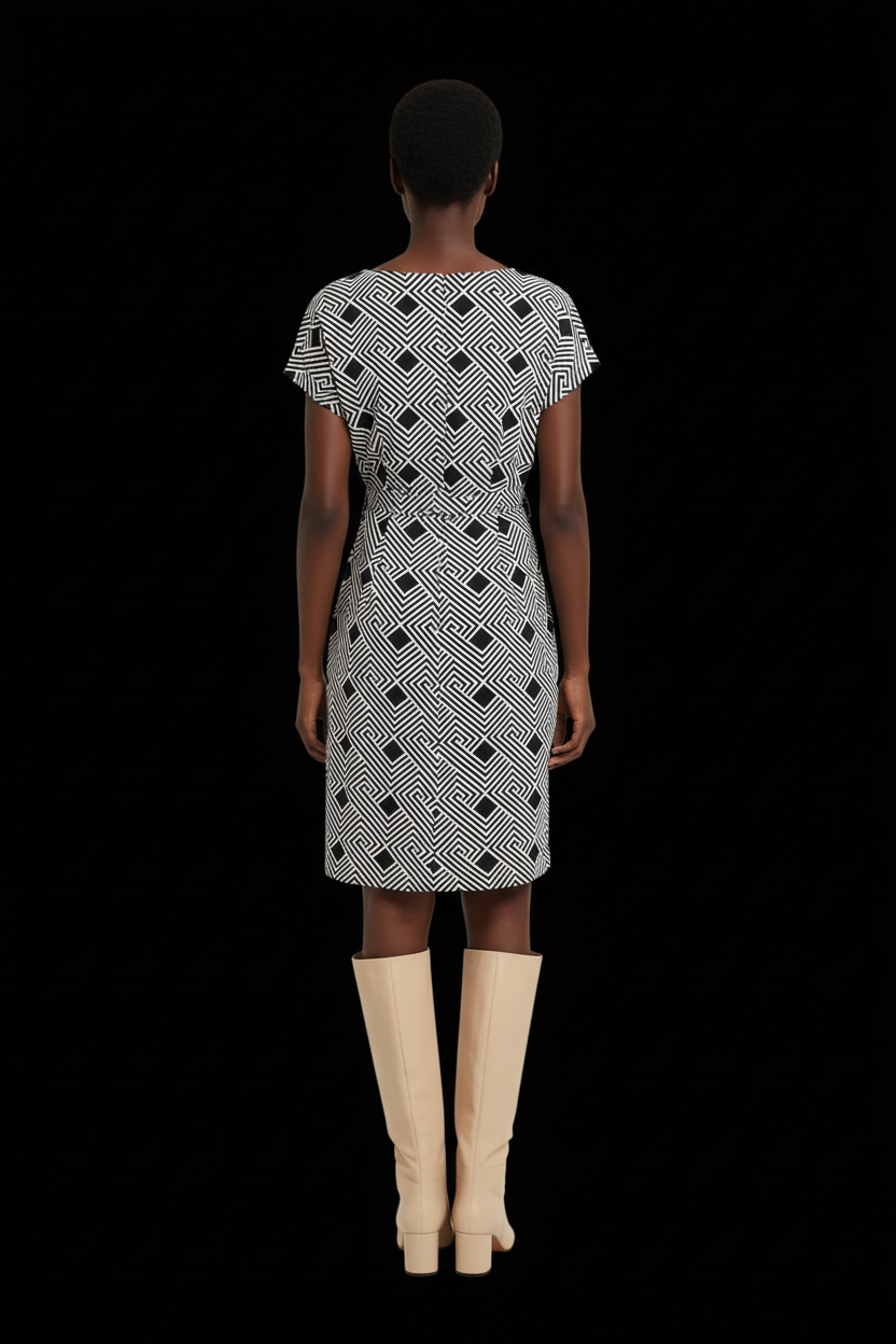 Diane von Furstenberg — Silk Jersey Sheath Dress in Black & White Grid Print