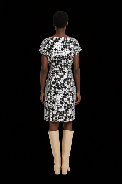 Diane von Furstenberg — Silk Jersey Sheath Dress in Black & White Grid Print