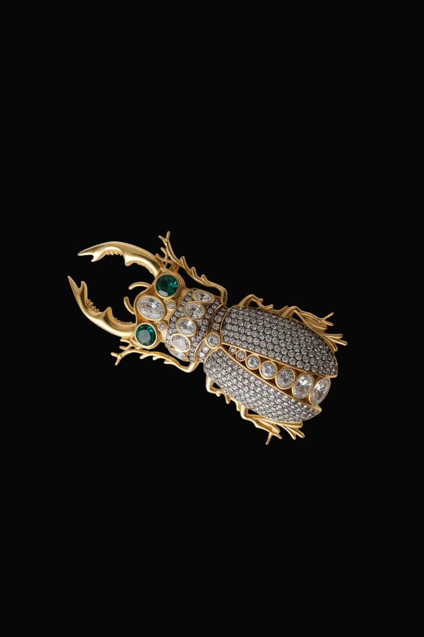 Begüm Khan nano scarab brooch, 24k gold-plated — rent from Laura Messerschmitt, Berlin stylist