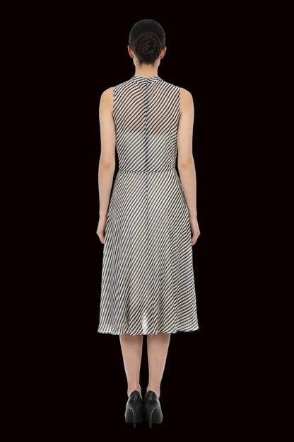 Ralph Lauren black and white striped bias-cut silk dress back view