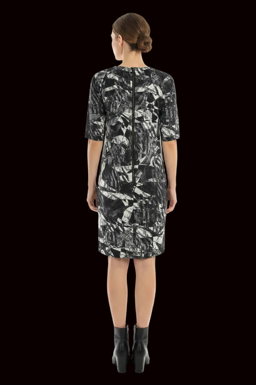 Tiger of Sweden black and white abstract print silk dress back view with exposed zip