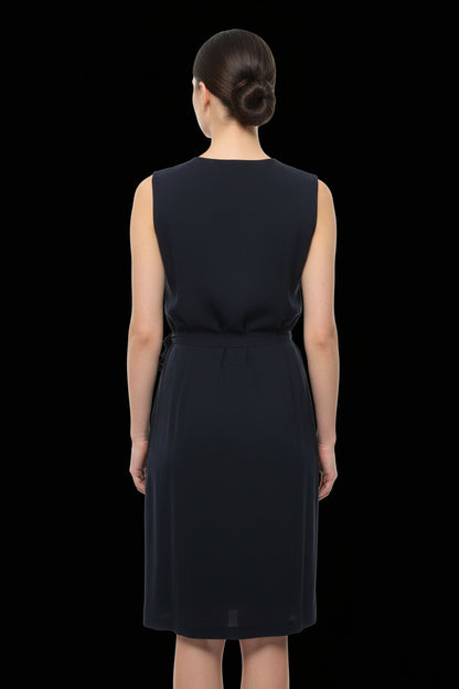 Diane von Furstenberg black silk crepe side draped cocktail dress — view 2