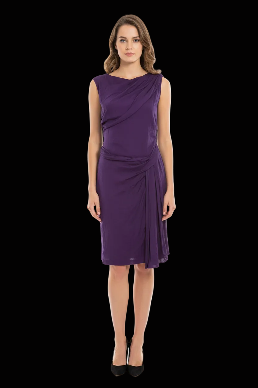 Diane von Furstenberg silk draped sheath dress in aubergine — rent from Laura Messerschmitt, Berlin stylist